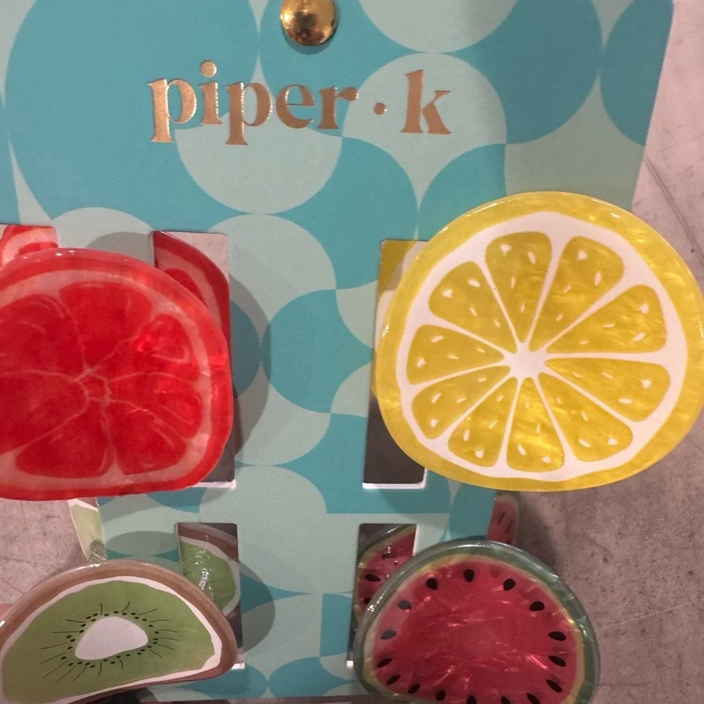 Piper K set of 4 Fruit-Themed Hair Clips- cute comfy pretty and practical 🍉 🍊🍋🥝